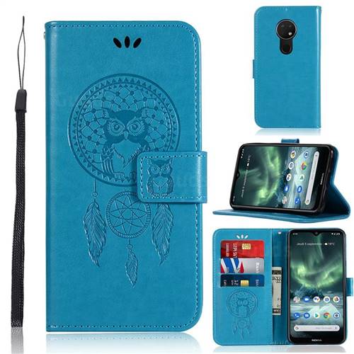 Intricate Embossing Owl Campanula Leather Wallet Case for Nokia 7.2 - Blue