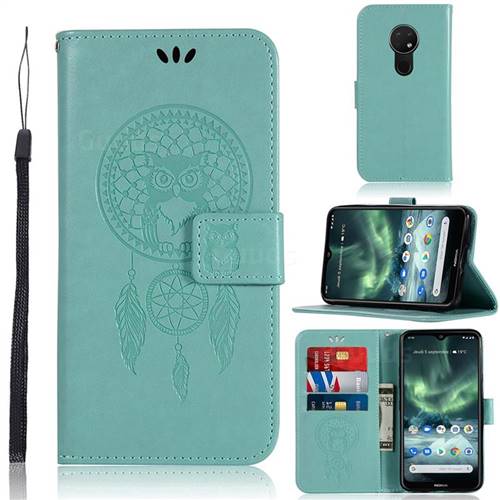 Intricate Embossing Owl Campanula Leather Wallet Case for Nokia 7.2 - Green