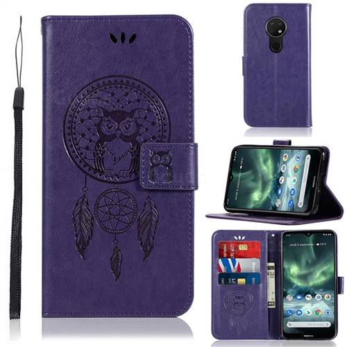 Intricate Embossing Owl Campanula Leather Wallet Case for Nokia 7.2 - Purple
