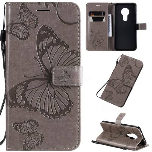 Embossing 3D Butterfly Leather Wallet Case for Nokia 7.2 - Gray
