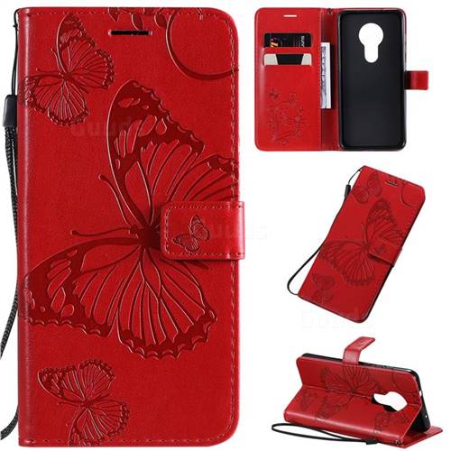 Embossing 3D Butterfly Leather Wallet Case for Nokia 7.2 - Red