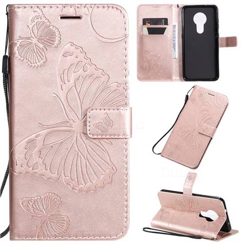 Embossing 3D Butterfly Leather Wallet Case for Nokia 7.2 - Rose Gold