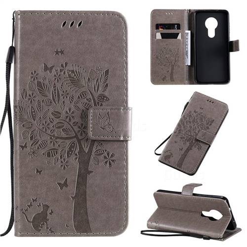 Embossing Butterfly Tree Leather Wallet Case for Nokia 7.2 - Grey