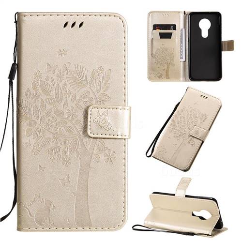 Embossing Butterfly Tree Leather Wallet Case for Nokia 7.2 - Champagne