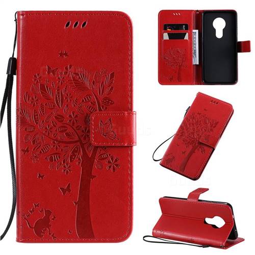 Embossing Butterfly Tree Leather Wallet Case for Nokia 7.2 - Red