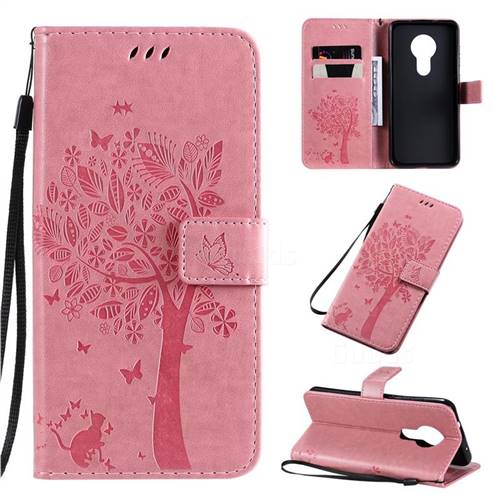 Embossing Butterfly Tree Leather Wallet Case for Nokia 7.2 - Pink