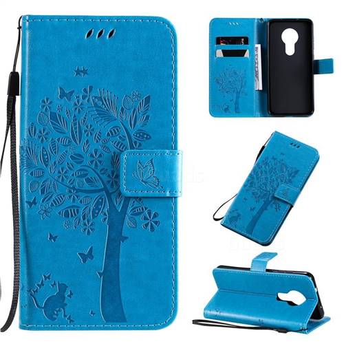 Embossing Butterfly Tree Leather Wallet Case for Nokia 7.2 - Blue