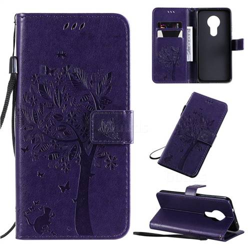 Embossing Butterfly Tree Leather Wallet Case for Nokia 7.2 - Purple