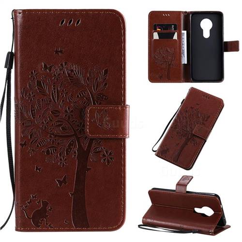 Embossing Butterfly Tree Leather Wallet Case for Nokia 7.2 - Coffee