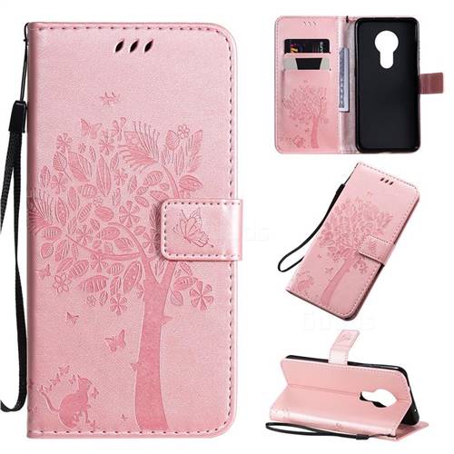 Embossing Butterfly Tree Leather Wallet Case for Nokia 7.2 - Rose Pink