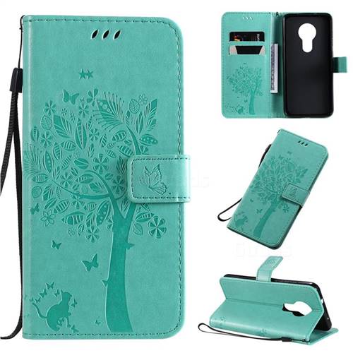 Embossing Butterfly Tree Leather Wallet Case for Nokia 7.2 - Cyan