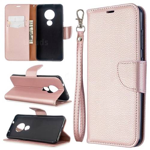 Classic Luxury Litchi Leather Phone Wallet Case for Nokia 7.2 - Golden