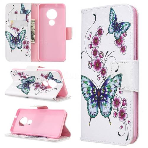 Peach Butterflies Leather Wallet Case for Nokia 7.2