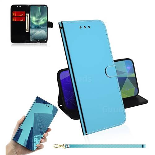 Shining Mirror Like Surface Leather Wallet Case for Nokia 7.2 - Blue