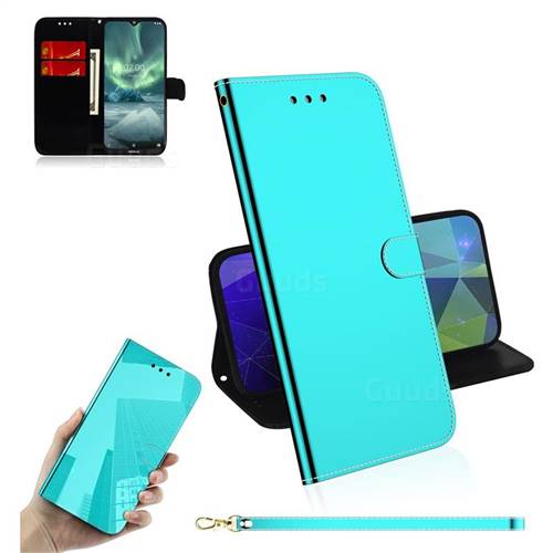 Shining Mirror Like Surface Leather Wallet Case for Nokia 7.2 - Mint Green