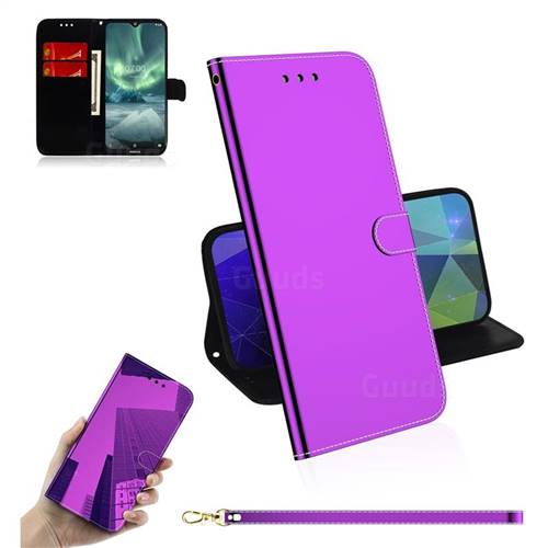 Shining Mirror Like Surface Leather Wallet Case for Nokia 7.2 - Purple