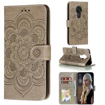 Intricate Embossing Datura Solar Leather Wallet Case for Nokia 7.2 - Gray