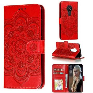 Intricate Embossing Datura Solar Leather Wallet Case for Nokia 7.2 - Red