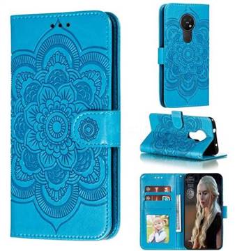 Intricate Embossing Datura Solar Leather Wallet Case for Nokia 7.2 - Blue