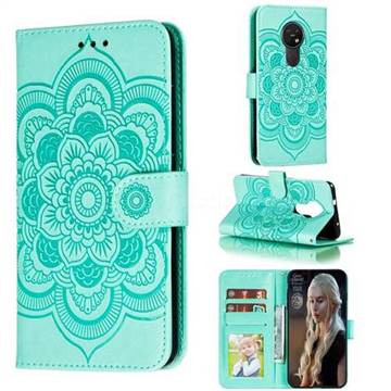 Intricate Embossing Datura Solar Leather Wallet Case for Nokia 7.2 - Green