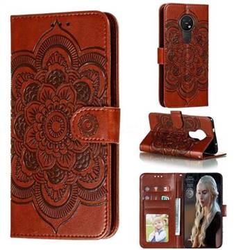 Intricate Embossing Datura Solar Leather Wallet Case for Nokia 7.2 - Brown