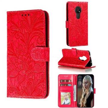 Intricate Embossing Lace Jasmine Flower Leather Wallet Case for Nokia 7.2 - Red