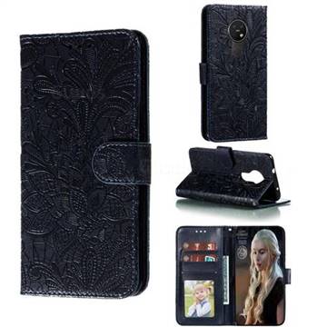 Intricate Embossing Lace Jasmine Flower Leather Wallet Case for Nokia 7.2 - Dark Blue