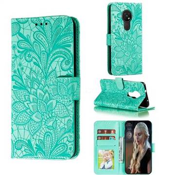 Intricate Embossing Lace Jasmine Flower Leather Wallet Case for Nokia 7.2 - Green
