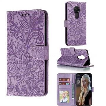 Intricate Embossing Lace Jasmine Flower Leather Wallet Case for Nokia 7.2 - Purple