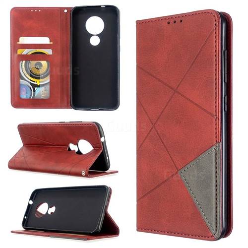 Prismatic Slim Magnetic Sucking Stitching Wallet Flip Cover for Nokia 7.2 - Red