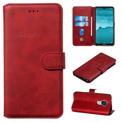 Retro Calf Matte Leather Wallet Phone Case for Nokia 7.2 - Red