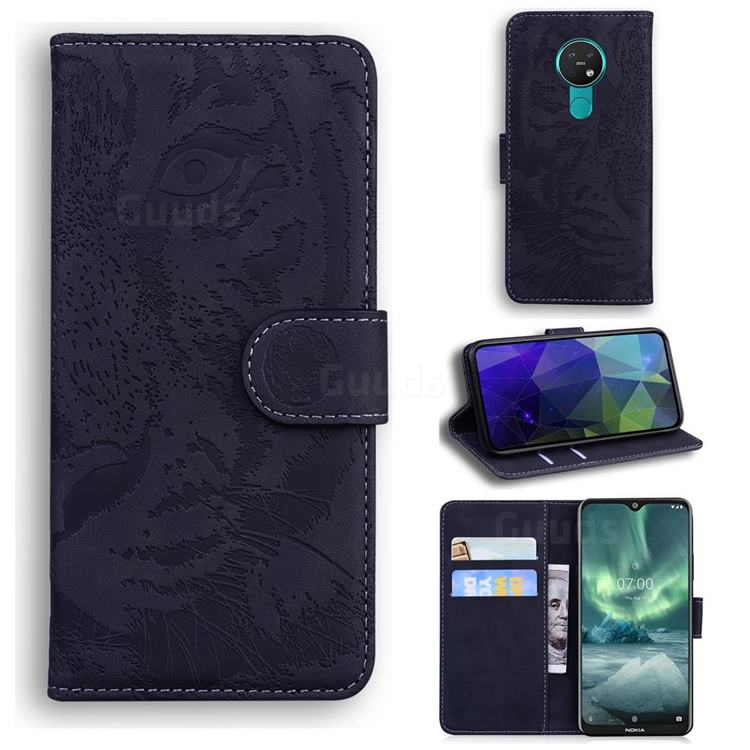 Intricate Embossing Tiger Face Leather Wallet Case for Nokia 7.2 - Black
