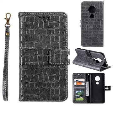 Luxury Crocodile Magnetic Leather Wallet Phone Case for Nokia 7.2 - Gray