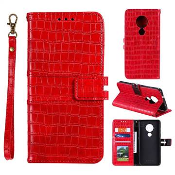 Luxury Crocodile Magnetic Leather Wallet Phone Case for Nokia 7.2 - Red