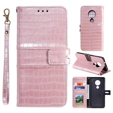 Luxury Crocodile Magnetic Leather Wallet Phone Case for Nokia 7.2 - Rose Gold