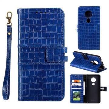 Luxury Crocodile Magnetic Leather Wallet Phone Case for Nokia 7.2 - Blue