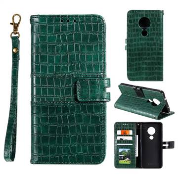Luxury Crocodile Magnetic Leather Wallet Phone Case for Nokia 7.2 - Green