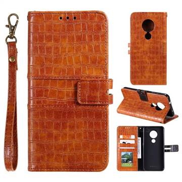 Luxury Crocodile Magnetic Leather Wallet Phone Case for Nokia 7.2 - Brown