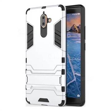 Armor Premium Tactical Grip Kickstand Shockproof Dual Layer Rugged Hard Cover for Nokia 7 Plus - Silver
