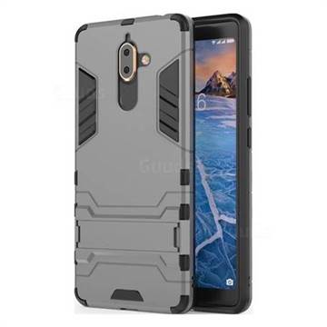 Armor Premium Tactical Grip Kickstand Shockproof Dual Layer Rugged Hard Cover for Nokia 7 Plus - Gray