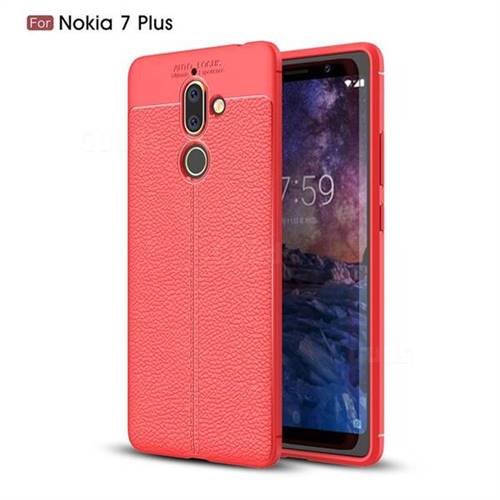 Luxury Auto Focus Litchi Texture Silicone TPU Back Cover for Nokia 7 Plus - Red