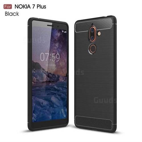 Luxury Carbon Fiber Brushed Wire Drawing Silicone TPU Back Cover for Nokia 7 Plus - Black