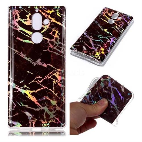 Black Brown Marble Pattern Bright Color Laser Soft TPU Case for Nokia 7 Plus