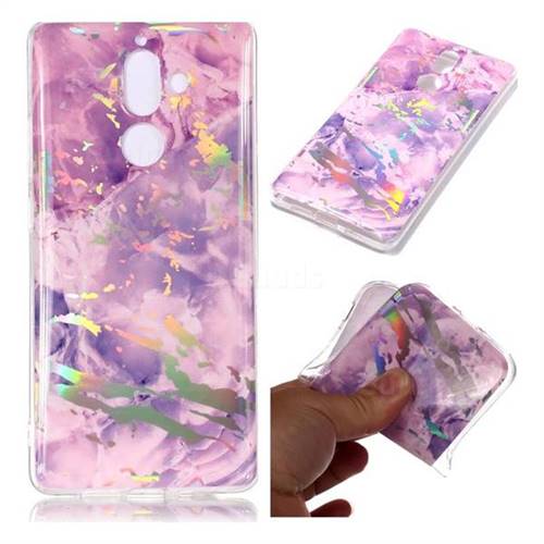 Purple Marble Pattern Bright Color Laser Soft TPU Case for Nokia 7 Plus