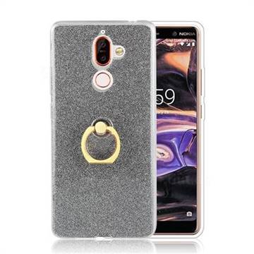 Luxury Soft TPU Glitter Back Ring Cover with 360 Rotate Finger Holder Buckle for Nokia 7 Plus - Black