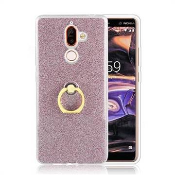 Luxury Soft TPU Glitter Back Ring Cover with 360 Rotate Finger Holder Buckle for Nokia 7 Plus - Pink