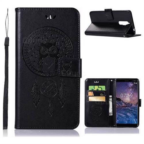 Intricate Embossing Owl Campanula Leather Wallet Case for Nokia 7 Plus - Black