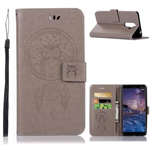 Intricate Embossing Owl Campanula Leather Wallet Case for Nokia 7 Plus - Grey