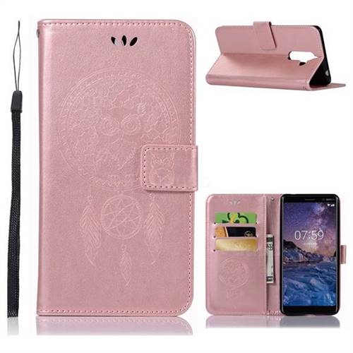Intricate Embossing Owl Campanula Leather Wallet Case for Nokia 7 Plus - Rose Gold