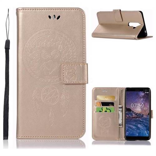 Intricate Embossing Owl Campanula Leather Wallet Case for Nokia 7 Plus - Champagne